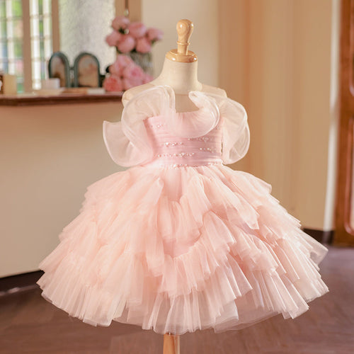 Toddler Pageant Pink Curl Fluffy Princess Dress