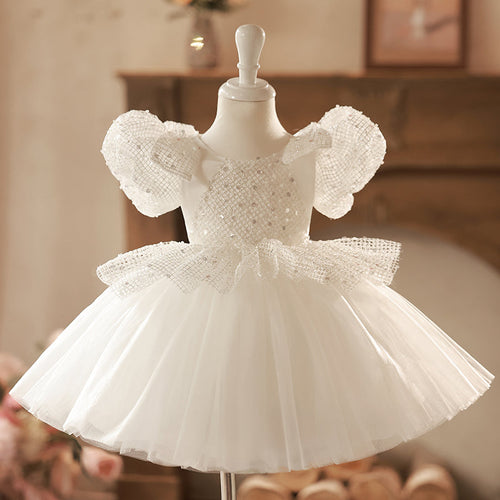 Flower Girl Dress Toddler Birthday Party Wedding Sequin Mesh Fluffy Baptism Dress