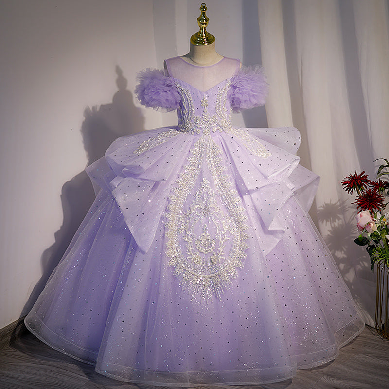 Elegant Girl Sequins Purple Birthday Party Princess Dress