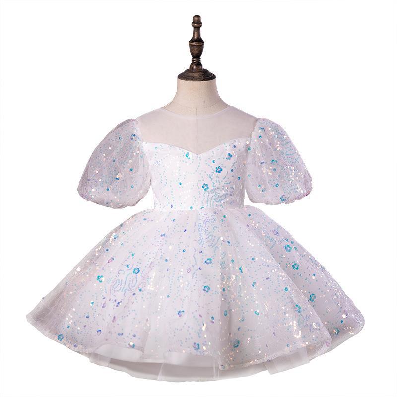 Sweet Baby Girls White Transparent Puffy Mesh Dress Toddler Christening Dress