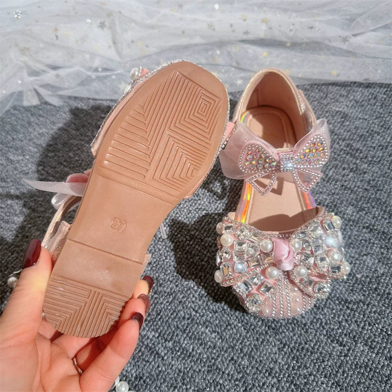 Girls Summer Shiny Sandals Bow-knot Rhinestone Princess Shoes