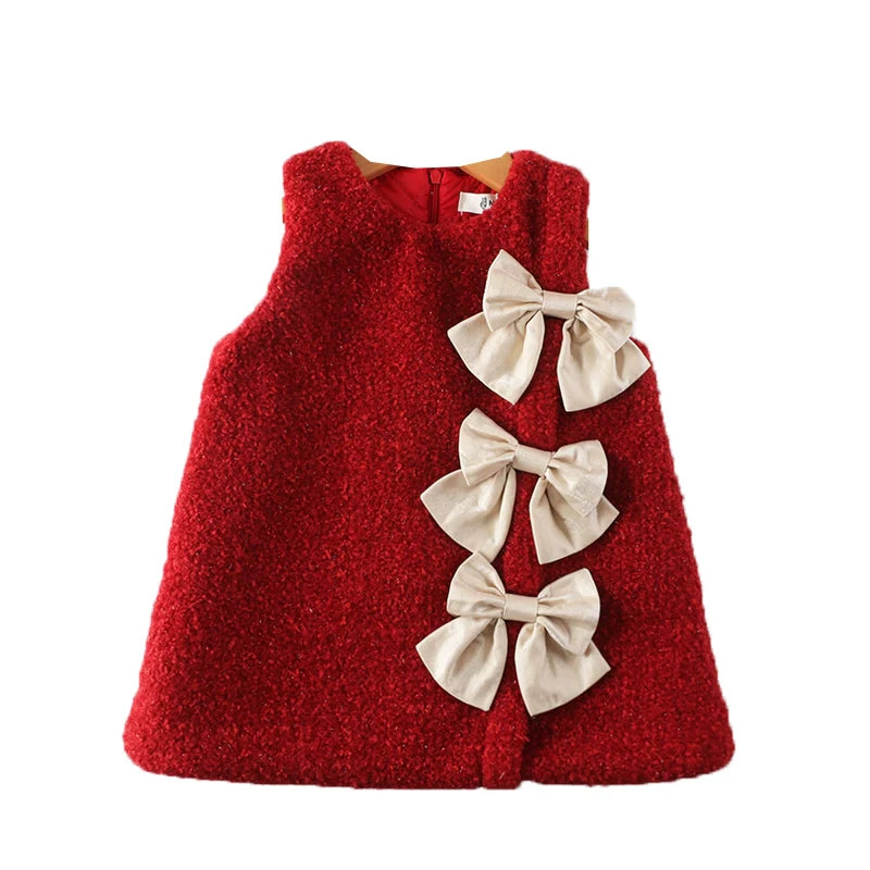 Girls Red Christmas Dress New Year Thickened Vest Princess Dress