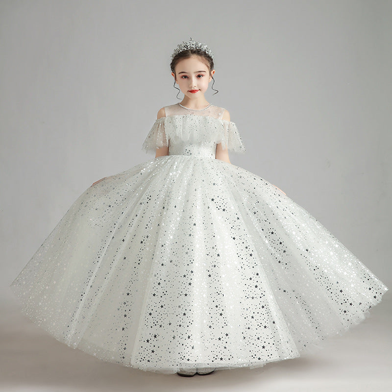 Girls Fluffy Princess Dress Wedding Dress with Sequins