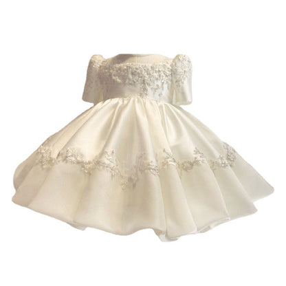 Sweet Baby Girls White Floral Sequin Bow Princess Dress Toddler Christening Dress