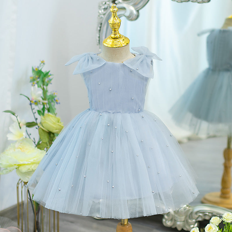 Elegant Baby Girls Blue Bow Flower Girl Dresses Toddler Ball Gowns