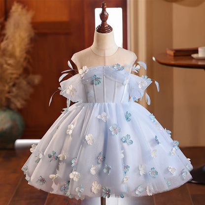 Elegant Baby Girls Blue Baptism Dresses Toddler Flower Girl Dresses