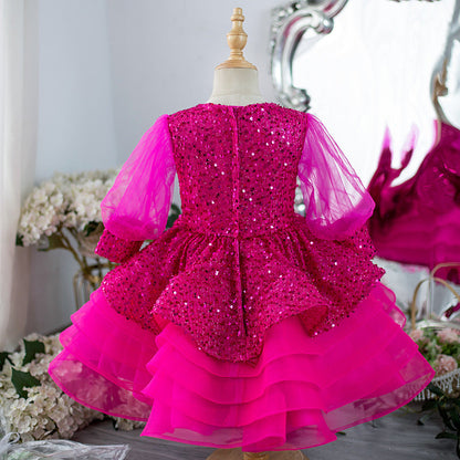 Elegant Baby Girls Sequined Tulle Puff Sleeve Tutu Toddler Ball Gowns