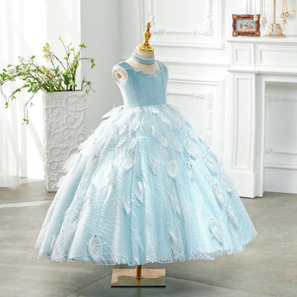 Elegant Baby Blue Princess Dresses For Girls Toddler Performance Dress