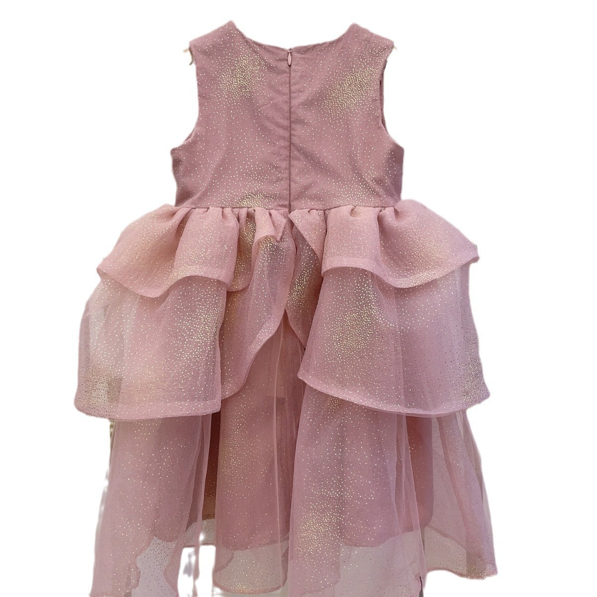 Girls Pink Mesh Princess Dress Sleeveless Puffy Dress Sequin Birthday  Dress