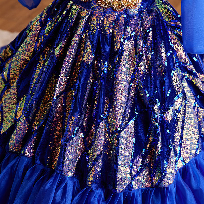 Toddler Girl Birthday Party Dress Blue Retro Sequin Tail Fluffy Princess Dress