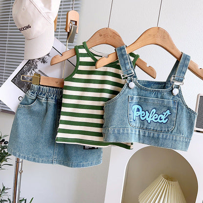 Sweet Girls Summer Denim Three-piece Suit