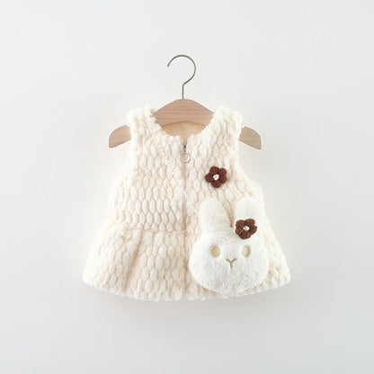 Floral Sleeveless Fur Sweater with Rabbit Bag Vest