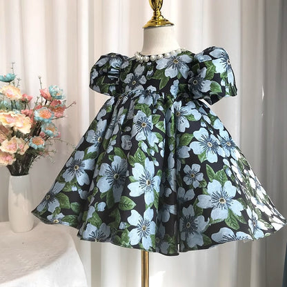 Elegant Baby Floral Puff Sleeve Party Dresses Toddler Formal Dresses