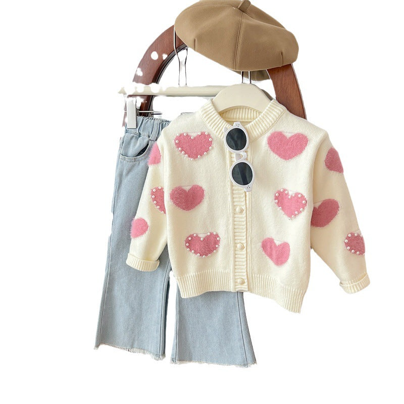 Girls' Love Hooded Knitted Cardigan