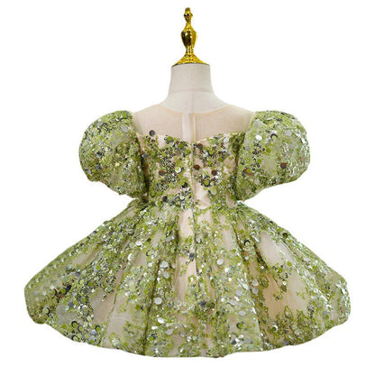 Elegant Baby Girls Flower Gir Dress Toddler Birthday Costume Puffy Princess Dress