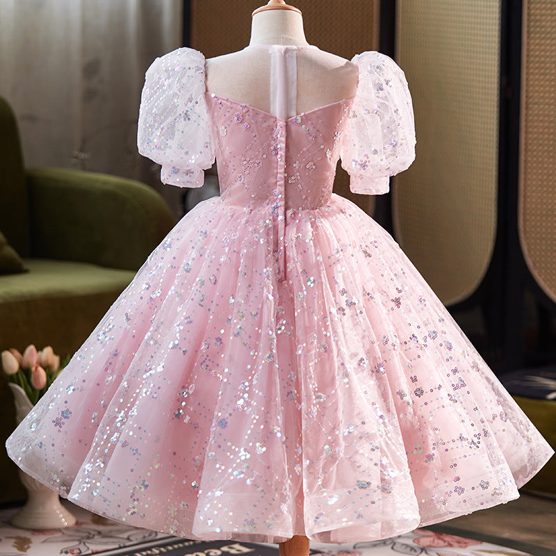 Sequined Mesh Fluffy Birthday Dress for Little Girls Princess Dress