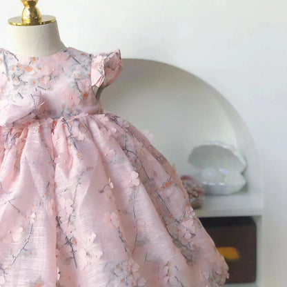 Elegant Baby Girls Flower Girl Dress Toddler Pink Floral Party Dress