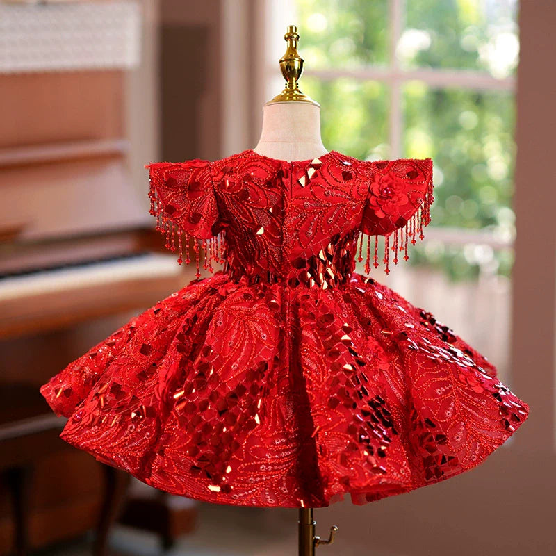 Luxurious Baby Girl  Beauty Pageant Dress Red Christmas dress Toddler Birthday Dress