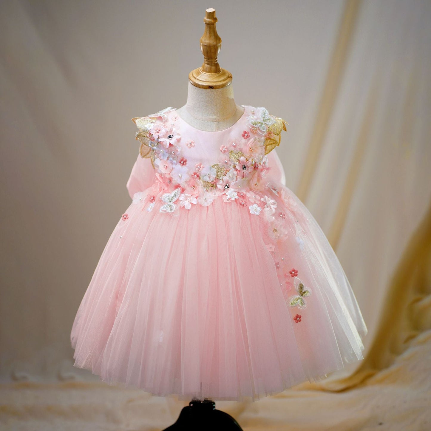 Pink Flower Girl Wedding Dress Girl Birthday Sleeveless Dress