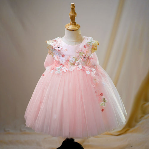 Pink Flower Girl Wedding Dress Girl Birthday Sleeveless Dress