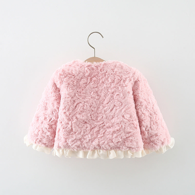 Floral Wool Jacket Girls Crew Neck Jacket