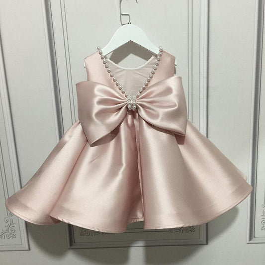 Elegant Baby Gray Pink Deep V Sleeveless Princess Dress Toddler Birthday Dress