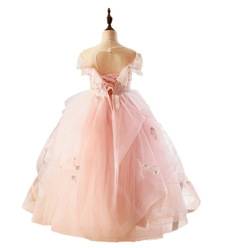 Elegant Baby Girl Pink Sequin Flower Girl Princess Dress Toddler Christening Dresses