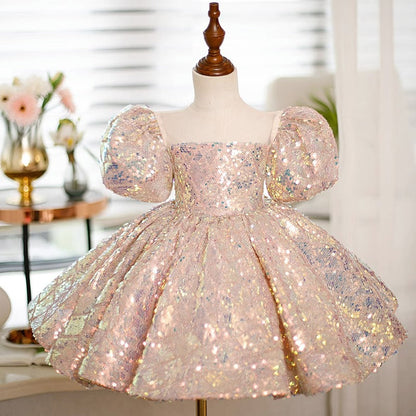 Summer Baby Girl and Toddler Birthday Party Dress Sequin Prom Dress