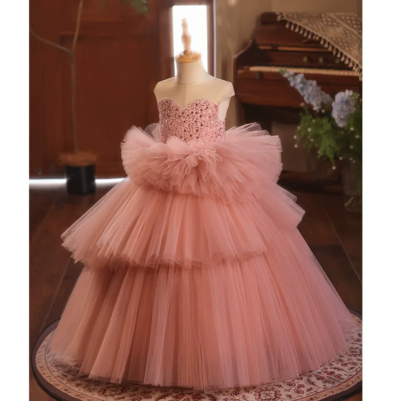 Girl Formal Dresses Girl Pink Birthday Party Princess Dress