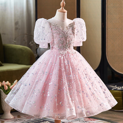 Sequined Mesh Fluffy Birthday Dress for Little Girls Princess Dress