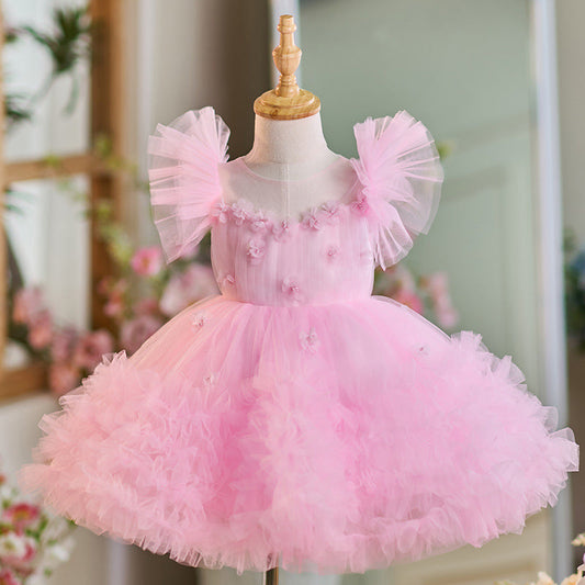 Girls Puffy Dress Flower Girl Birthday Princess Dress