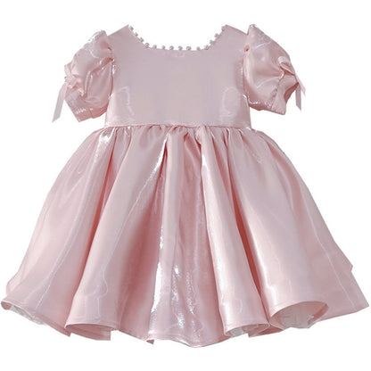 Elegant Baby Girls Dress Satin Pink Tutu Christening Dress Toddler Birthday Party Princess Dress