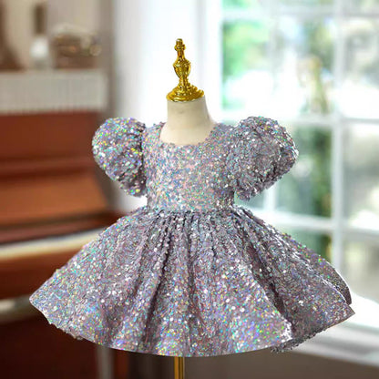 Luxurious  Baby Girl Puffy Sequined Dress Toddler Birthday Princess Dress