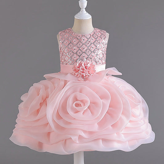 Flower Girl Birthday Party Sequin Bow Flower Princess Dress