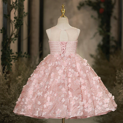 Elegant Baby Pink Sleeveless Puff Princess Dresses Toddler Flower Girl Dresses