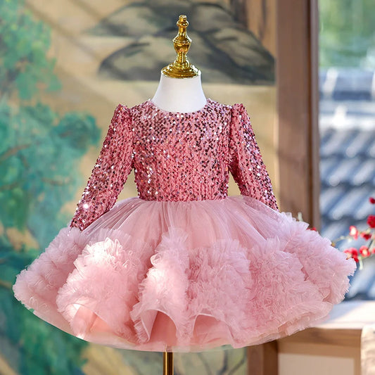 Luxurious Christmas Flower Girl Sequins Dress Toddler Birthday Party Princess Dress