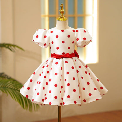 Sweet Baby Girls Red Polka Dot White Tutu Skirt Toddler First Communion Dress