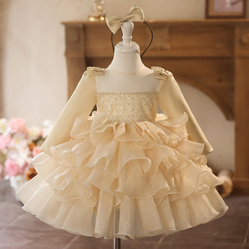 Flower Girl Long Sleeve Dresses Girl Birthday Puffy Princess Dress