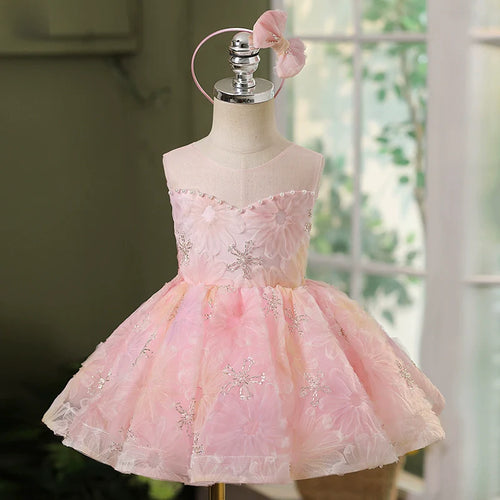 Elegant Baby Flower Sequin Dress Toddler Tube Top Puffy Birthday Dresses