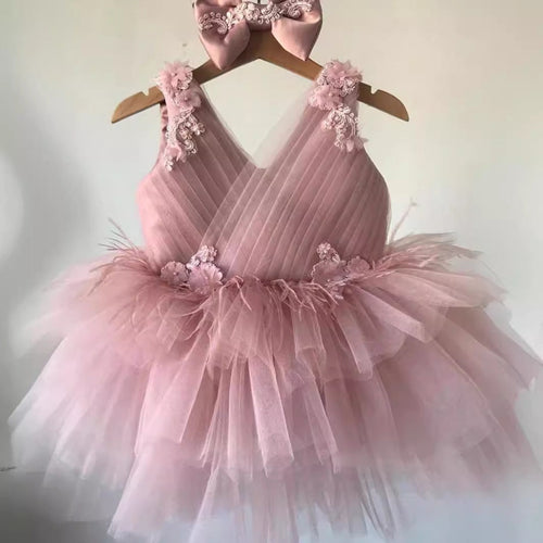 Lovely Flower Girl Pink Dress Toddler Birthday Pageant Princess Dress