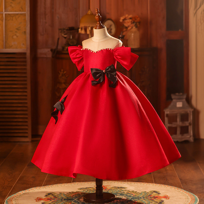 Elegant Baby Girls Red Bow Pageant Dresses Toddler Formal Dresses