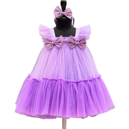 Elegant Baby Purple Flying Sleeves Tulle Dress Toddler Party Princess Dress