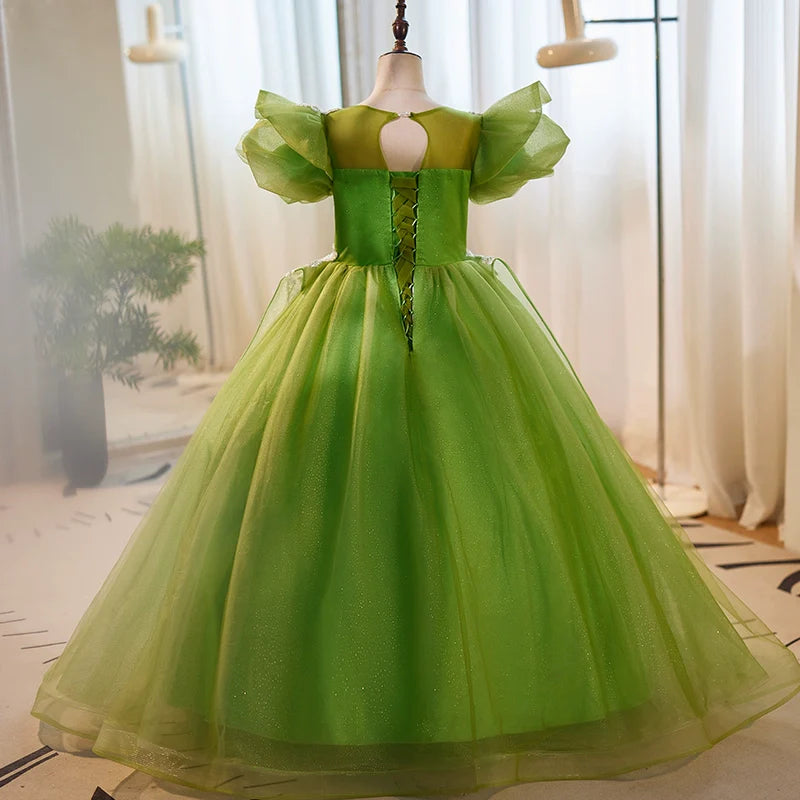 Elegant Baby Girl Beauty Pageant  Dress Toddler Green Sequins Fluffy Ball Gown