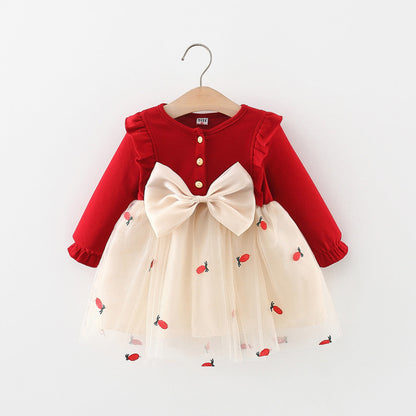 Girls Bow-knot Christmas Dresses Baby Girls Long Sleeve Dresses