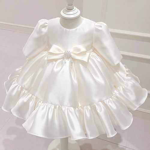 Elegant Baby Girls Satin First Birthday Dresses Toddler Baptism Dresses