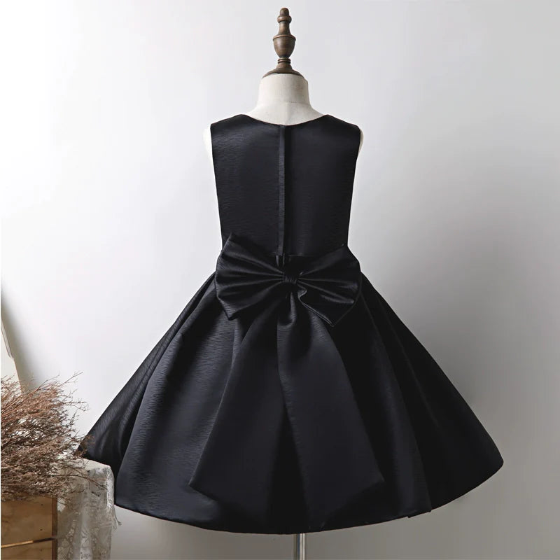 Girls Black Performance Birthday Dress with Bow