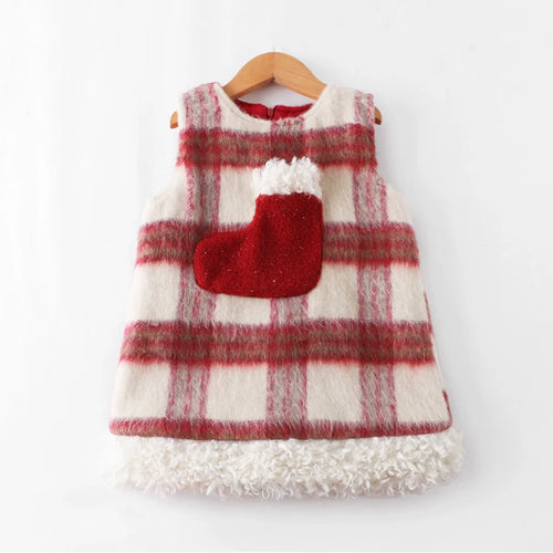 Girls Red Christmas Princess Dress Children's Thick Vest Dress