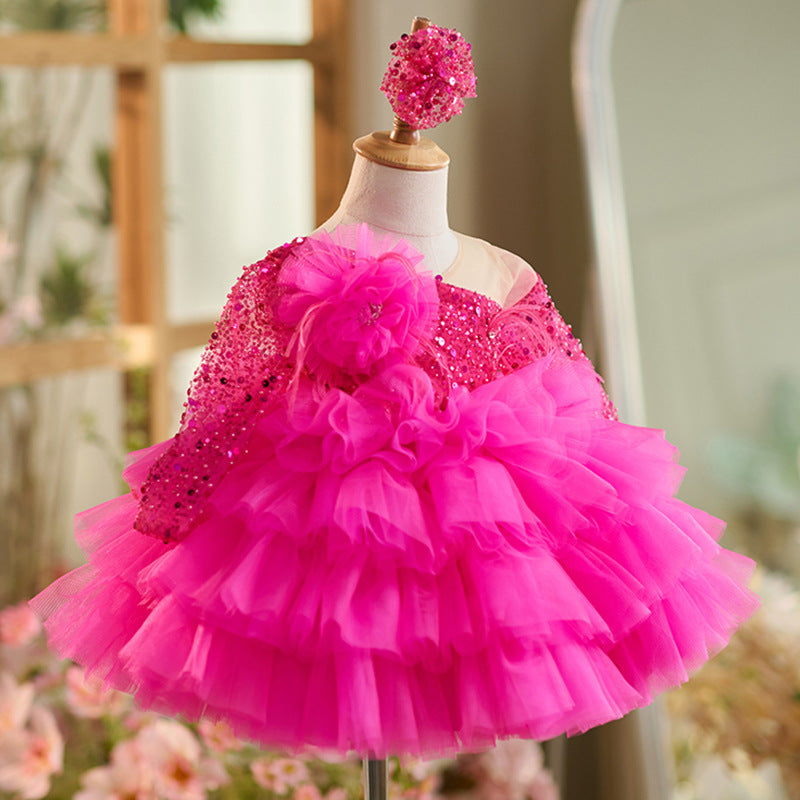 Luxurious Baby Girl Puffy Sequined Festival Dress Toddler Birthday Party Princess Dress