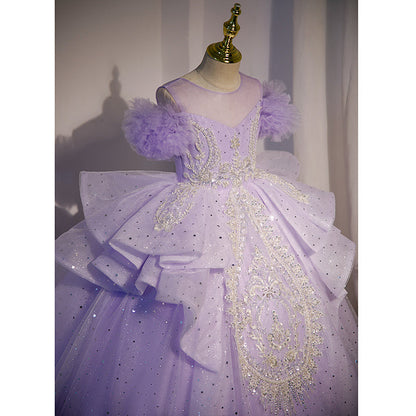 Elegant Girl Sequins Purple Birthday Party Princess Dress