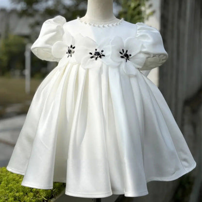 Sweet Baby Girls White Big Bow Puff Dress Toddler First Communion Dress